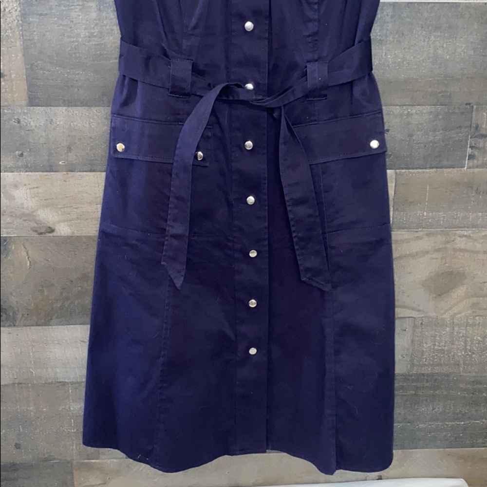 Classy Navy Blue Calvin Klein Sleeveless Button Down Dress - Picture 3 of 9
